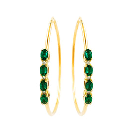 1.68 CARAT CERTFIED LAB GROWN DIAMONDS & EMERALD STERLING SILVER GOLD PLATED 50 MM EARRINGS HOOPS
