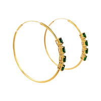 
              1.68 CARAT CERTFIED LAB GROWN DIAMONDS & EMERALD STERLING SILVER GOLD PLATED 50 MM EARRINGS HOOPS
            