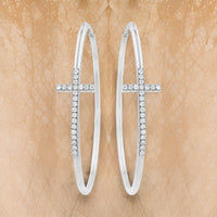 
              .40 CARAT CERTFIED LAB GROWN DIAMONDS STERLING SILVER RHODIUM PLATED 55 MM CROSS EARRINGS HOOPS
            