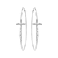 
              .40 CARAT CERTFIED LAB GROWN DIAMONDS STERLING SILVER RHODIUM PLATED 55 MM CROSS EARRINGS HOOPS
            