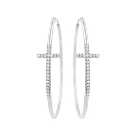 .40 CARAT CERTFIED LAB GROWN DIAMONDS STERLING SILVER RHODIUM PLATED 55 MM CROSS EARRINGS HOOPS