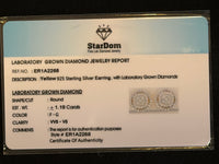 
              1.19 CARAT CERTIFED LAB GROWN DIAMONDS STERLING SILVER GOLD PLATED 12 MM STUDS EARRINGS
            