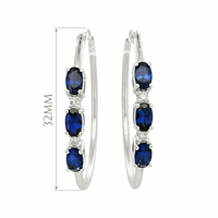 
              1.61 CARAT CERTFIED LAB GROWN DIAMONDS & SAPPHIRE STERLING SILVER RHODIUM PLATED 32 MM EARRINGS HOOPS
            