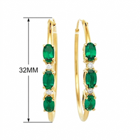 
              1.25 CARAT CERTFIED LAB GROWN DIAMONDS & EMERALD STERLING SILVER GOLD PLATED 32 MM EARRINGS HOOPS
            