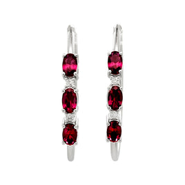 1.55 CARAT CERTFIED LAB GROWN DIAMONDS & RUBY STERLING SILVER RHODIUM PLATED 32 MM EARRINGS HOOPS