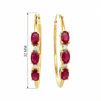 
              1.55 CARAT CERTFIED LAB GROWN DIAMONDS & RUBY STERLING SILVER GOLD PLATED 32 MM EARRINGS HOOPS
            