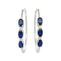 
              1.61 CARAT CERTFIED LAB GROWN DIAMONDS & SAPPHIRE STERLING SILVER RHODIUM PLATED 32 MM EARRINGS HOOPS
            