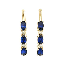 1.61 CARAT CERTFIED LAB GROWN DIAMONDS & SAPPHIRE STERLING SILVER GOLD PLATED 32 MM EARRINGS HOOPS