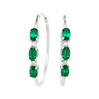 
              1.25 CARAT CERTFIED LAB GROWN DIAMONDS & EMERALD STERLING SILVER RHODIUM PLATED 32 MM EARRINGS HOOPS
            