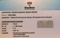
              1.06 CARAT CERTIFIED LAB GROWN DIAMONDS 9 MM STERLING SILVER GOLD PLATED STUDS EARRINGS
            