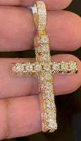 
              10K YELLOW GOLD 2.25 CARAT 2 INCHES NATURAL DIAMOND MEN CROSS PENDANT CHARM CROSS
            
