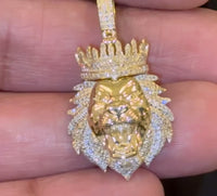 
              10K YELLOW GOLD .40 CARAT 1.50 INCHES NATURAL DIAMOND LION HEAD PENDANT CHARM
            