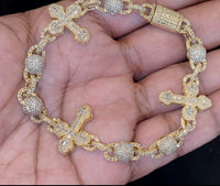 
              10K YELLOW GOLD 6 CARAT REAL DIAMOND 23.22 GRAMS 8 INCHES 20 MM CROSS BRACELET
            