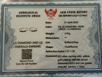 
              1.25 CARAT CERTFIED LAB GROWN DIAMONDS & EMERALD STERLING SILVER GOLD PLATED 32 MM EARRINGS HOOPS
            