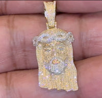 
              10K YELLOW GOLD .75 CARAT REAL DIAMOND 1.25 INCHES MEN JESUS FACE HEAD CROSS CHARM PENDANT
            