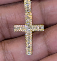 
              10K YELLOW GOLD .75 CARAT REAL DIAMOND 1.25 INCHES CROSS PENDANT CHARM
            