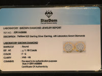 
              1.18 CARAT CERTIFED LAB GROWN DIAMONDS STERLING SILVER GOLD PLATED 12 MM STUDS EARRINGS
            