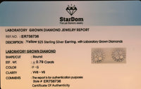
              .79 CARAT CERTIFIED LAB GROWN DIAMONDS 8.5 MM STERLING SILVER GOLD PLATED STUDS EARRINGS
            