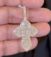 
              10K YELLOW GOLD 3.50 CARAT NATURAL DIAMONDS 2 INCHES CROSS PENDANT CHARM
            