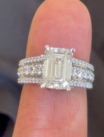 
              14K WHITE GOLD 5 CARAT EMERALD & ROUND LAB GROWN DIAMONDS ENGAGEMENT WEDDING RING
            