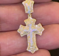 
              10K YELLOW GOLD .40 CARAT 1 INCH NATURAL DIAMOND CROSS PENDANT CHARM
            