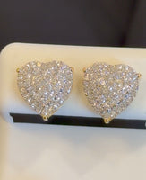 
              .67 CARAT STERLING SILVER GOLD PLATED 11 MM CERTIFIED LAB GROWN DIAMONDS HEART STUDS EARRINGS
            