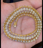 
              5.88 CARAT LAB GROWN DIAMONDS STERLING SILVER GOLD PLATED 22 INCHES 32.46 GRAMS 4 MM TENNIS CHAIN NECKLACE
            