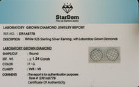 
              1.24 CARAT STERLING SILVER 13 MM CERTIFIED LAB GROWN DIAMONDS STUDS EARRINGS
            