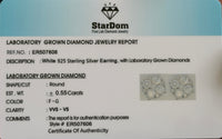 
              .55 CARAT STERLING SILVER 6 MM CERTIFIED LAB GROWN DIAMONDS STUDS EARRINGS
            