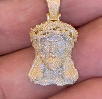 
              10K YELLOW GOLD .75 CARAT 1 INCH NATURAL DIAMOND JESUS HEAD PENDANT CHARM
            