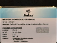 
              .70 CARAT CERTIFED LAB GROWN DIAMONDS STERLING SILVER GOLD PLATED 7.5 MM STUDS EARRINGS
            