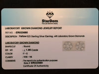 
              1.86 CARAT CERTIFED LAB GROWN DIAMONDS STERLING SILVER GOLD PALTED 10 MM STUDS EARRINGS
            