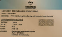 
              1.45 CARAT STERLING SILVER GOLD PLATED 12 MM CERTIFIED LAB GROWN DIAMONDS STUDS EARRINGS
            