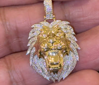 
              10K YELLOW GOLD .30 CARAT 1.40 INCHES NATURAL DIAMOND LION HEAD PENDANT CHARM
            