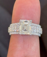 
              14K WHITE GOLD 4 CARAT EMERALD & ROUND LAB GROWN DIAMONDS ENGAGEMENT WEDDING RING
            