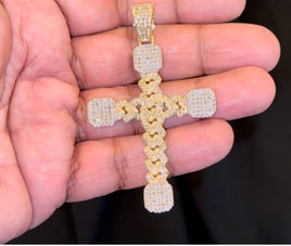 10K YELLOW GOLD 3 CARAT REAL DIAMOND 3 INCHES 16.44 GRAMS MEN CROSS PENDANT CHARM CROSS