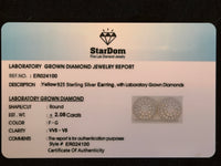 
              2.08 CARAT CERTIFED LAB GROWN DIAMONDS STERLING SILVER GOLD PLATED 13 MM STUDS EARRINGS
            