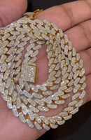 
              11.68 CARAT LAB GROWN DIAMONDS STERLING SILVER GOLD PLATED 22 INCHES 71.89 GRAMS 9 MM CUBAN LINK CHAIN NECKLACE
            