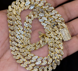 10K YELLOW GOLD 6.50 CARAT REAL DIAMOND 9 MM 22 INCHES 82.62 GRAM GOLD CUBAN LINK CHAIN NECKLACE