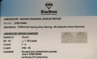 
              1.19 CARAT CERTIFIED LAB GROWN DIAMONDS 9 MM STERLING SILVER GOLD PLATED STUDS EARRINGS
            