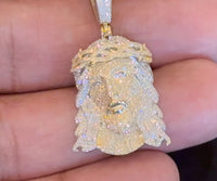 
              10K YELLOW GOLD .75 CARAT 1.50 INCHES NATURAL DIAMOND JESUS HEAD PENDANT CHARM
            