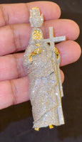
              8.50 CARAT NATURAL DIAMONDS 3.50 INCHES STERLING SILVER YELLOW GOLD PLATED JESUS CROSS CHARM PENDANT
            