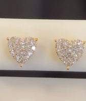 
              .44 CARAT CERTIFIED LAB GROWN DIAMONDS 8 MM STERLING SILVER GOLD PLATED HEART STUDS EARRINGS
            