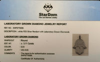 
              3.11 CARAT CERTIFIED LAB GROWN DIAMONDS STERLING SILVER RHODIUM PLATED 2.75 INCHES HAMSA PENDANT
            