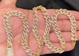 3.25 CARAT NATURAL DIAMONDS STERLING SILVER GOLD PLATED 108.07 GRAMS 22 INCHES 10 MM FANOOK CUBAN LINK CHAIN NECKLACE