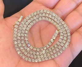 10K YELLOW GOLD 1.50 CARAT REAL DIAMOND 3MM 20 INCHES 30.53 GRAM GOLD TENNIS CHAIN NECKLACE