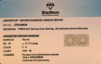 
              2.17 CARAT CERTIFIED LAB GROWN DIAMONDS 14 MM STERLING SILVER GOLD PLATED STUDS EARRINGS
            