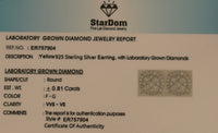 
              .81 CARAT STERLING SILVER GOLD PLATED 8 MM CERTIFIED LAB GROWN DIAMONDS STUDS EARRINGS
            