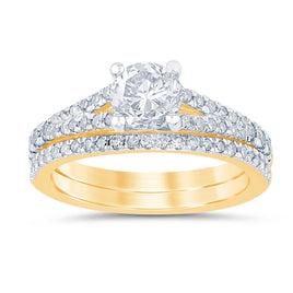 14K YELLOW GOLD 1.50 CARAT NATURAL DIAMOND CENTER .94 CARAT ENGAGEMENT RING WEDDING BAND BRIDAL SET
