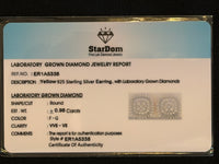 
              .98 CARAT CERTIFED LAB GROWN DIAMONDS STERLING SILVER GOLD PLATED 12 MM STUDS EARRINGS
            